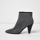 River Island Womens Silver Pointed Heatseal Cone Heel Boots