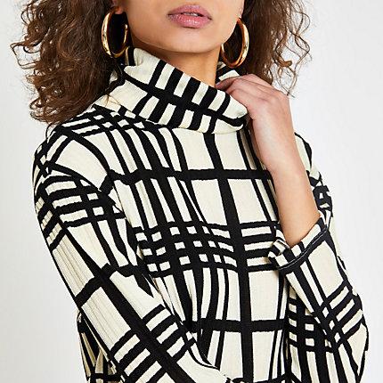 River Island Womens White Check Print High Neck Top