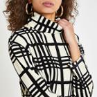 River Island Womens White Check Print High Neck Top