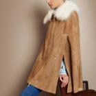 River Island Womens Ri Studio Suede Mongolian Fur Collar Cape