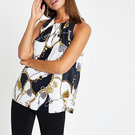 River Island Womens Chain Print Pleated Loose Fit Top