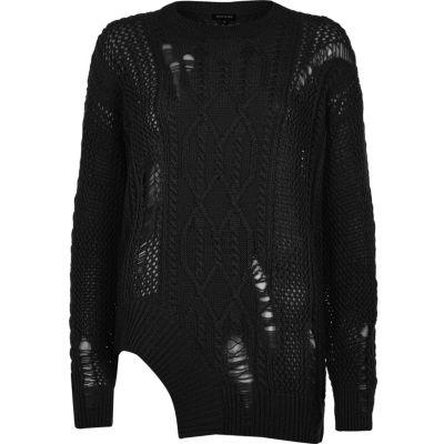 River Island Womens Cable Knit Ladder Cut Out Hem Sweater