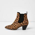 River Island Womens Leopard Print Western Ankle Boots