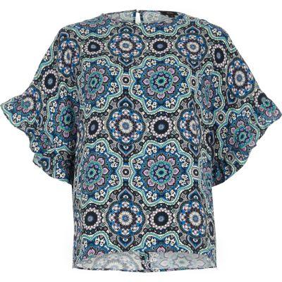 River Island Womens Floral Frill Sleeve T-shirt