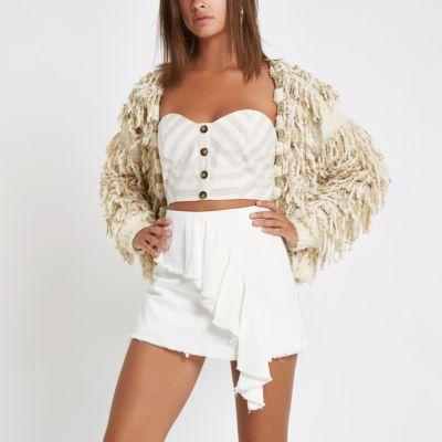 River Island Womens White Frill Denim Skort