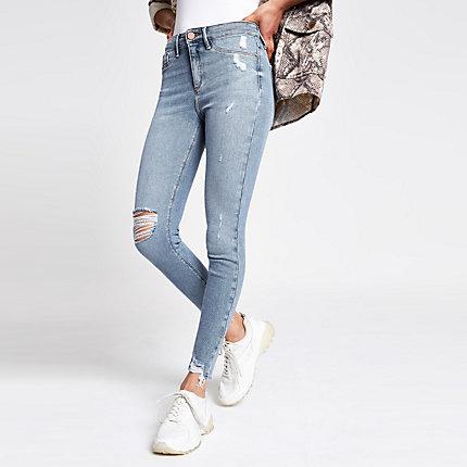 River Island Womens Molly Mid Rise Ripped Knee Jegging