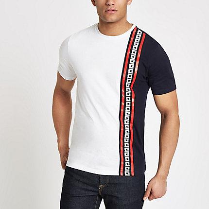 River Island Mens White Slim Fit Ri Sash T-shirt