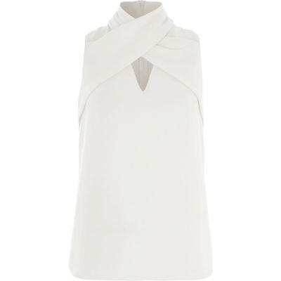 River Island Womens White Wrap Neck Sleeveless Top