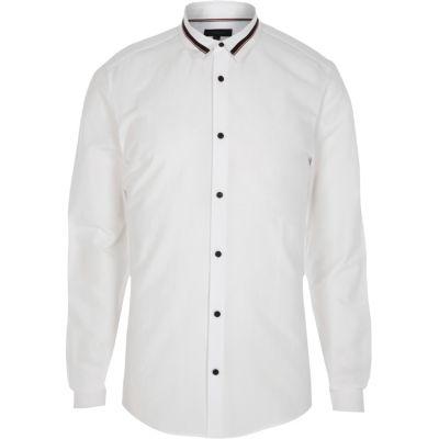 River Island Mens White Tape Collar Slim Fit Shirt