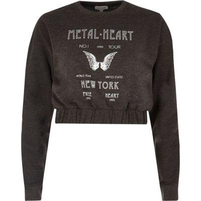 River Island Womens 'metal Heart' Print Cropped Sweatshirt