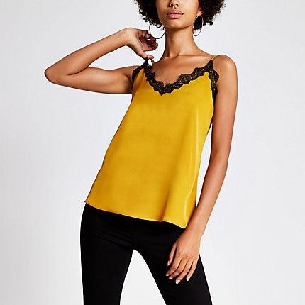 River Island Womens Gold Lace Trim Cami Top