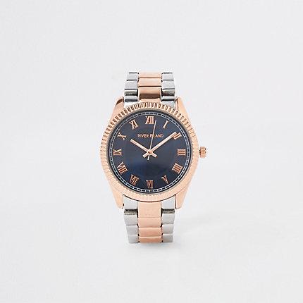 River Island Womens Rose Gold And Silver Tone Bracelet Watch