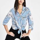 River Island Womens Stripe Floral Print Tie Front Shirt