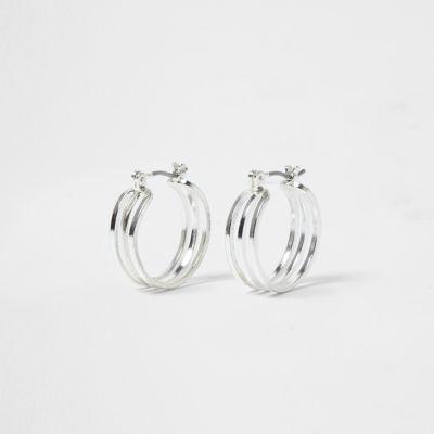 River Island Womens Silver Tone Three Row Mini Hoop Earrings