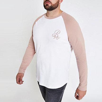 River Island Mens Big And Tall White Raglan Muscle Fit T-shirt