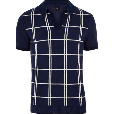 River Island Mens Check Revere Slim Fit Knit Polo Shirt