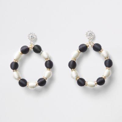 River Island Womens Mono Bead Diamante Hoop Drop Earrings