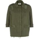 River Island Womens Petite Studded Distressed Army Jacket