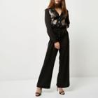 River Island Womens Petite Embroidered Floral Jumpsuit