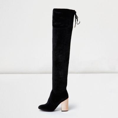 River Island Womens Velvet Over-the-knee Metallic Heel Boot