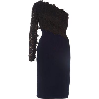 River Island Womens One Shoulder Lace Bodycon Midi Dress