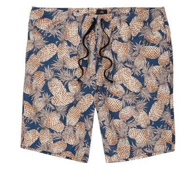 River Island Mens Pineapple Linen Blend Slim Fit Shorts