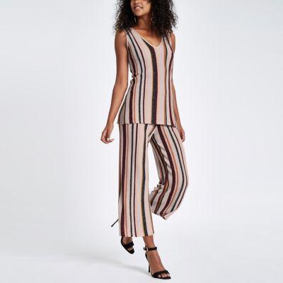 River Island Womens Stripe Metallic Stitch Pants