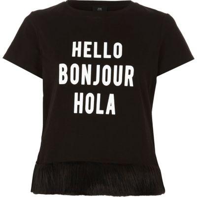 River Island Womens Petite 'hello' Faux Fur Trim T-shirt