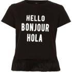 River Island Womens Petite 'hello' Faux Fur Trim T-shirt