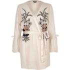 River Island Womens Floral Embroidered Frill Sleeve Robe