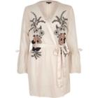 River Island Womens Floral Embroidered Frill Sleeve Robe