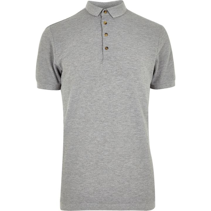 River Island Mensgrey Textured Polo Neck