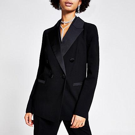 River Island Womens Double Breasted Satin Lapel Blazer