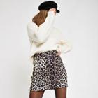 River Island Womens Leopard Print Button Front Mini Skirt