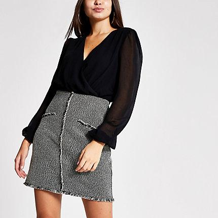 River Island Womens Boucle 2-in-1 Long Sleeve Dress