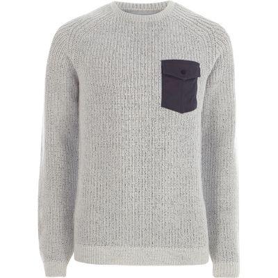 River Island Mens Contrast Pocket Ribbed Knit Jumper