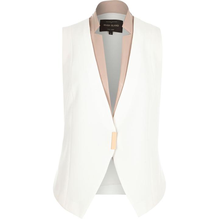 River Island Womens White Sleeveless Contrast Lapel Jacket
