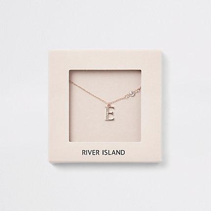 River Island Womens Rose Gold Tone 'e' Initial Necklace