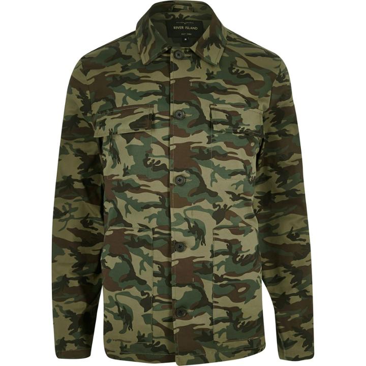 River Island Mensgreen Camo Print Shirt Jacket