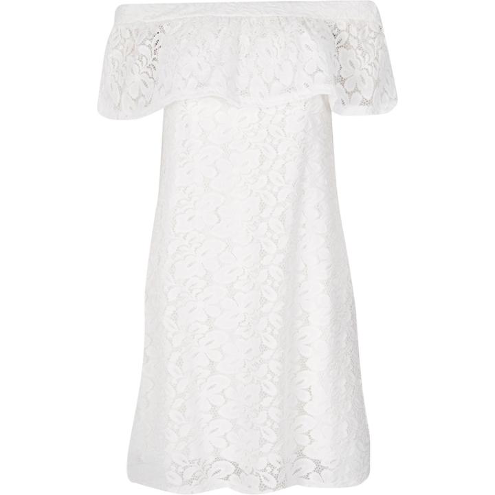 River Island Womens White Lace Bardot Swing Dress