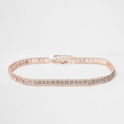 River Island Womens Rose Gold Tone Diamante Choker