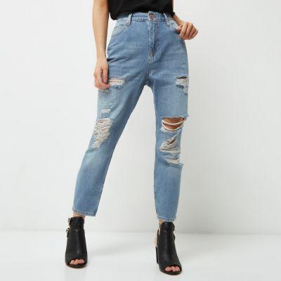 River Island Womens Petite Ripped Mom Jeans