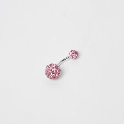 River Island Womens Silver Tone Diamante Ball Belly Bar