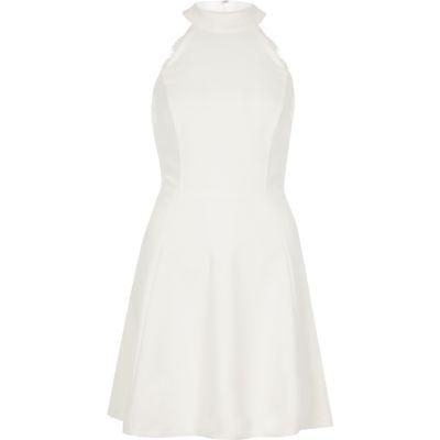 River Island Womens White Lace Back High Neck Skater Dress