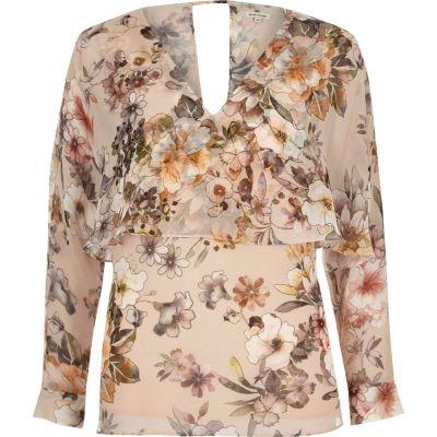 River Island Womens Floral Long Sleeve Cape Top