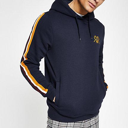 River Island Mens Slim Fit Tape Sleeve 'rvr' Hoodie