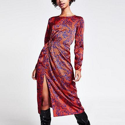 River Island Womens Paisley Print Twist Front Midi Dress