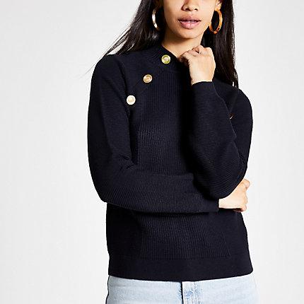 River Island Womens Button Detail Turtle Neck Jumper