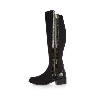 River Island Womens Croc Panel Knee High Boots