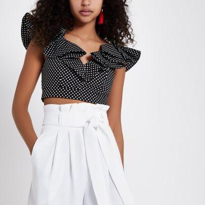 River Island Womens Spot Print Frill Crop Top